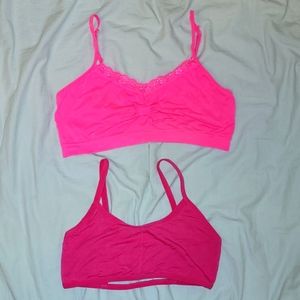 Hot Pink Caged Back Bralette & Hot Pink Ruched Bralette